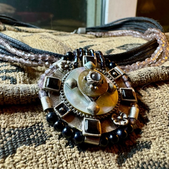 Bead and cord necklace with extender. - Picture 6 of 9